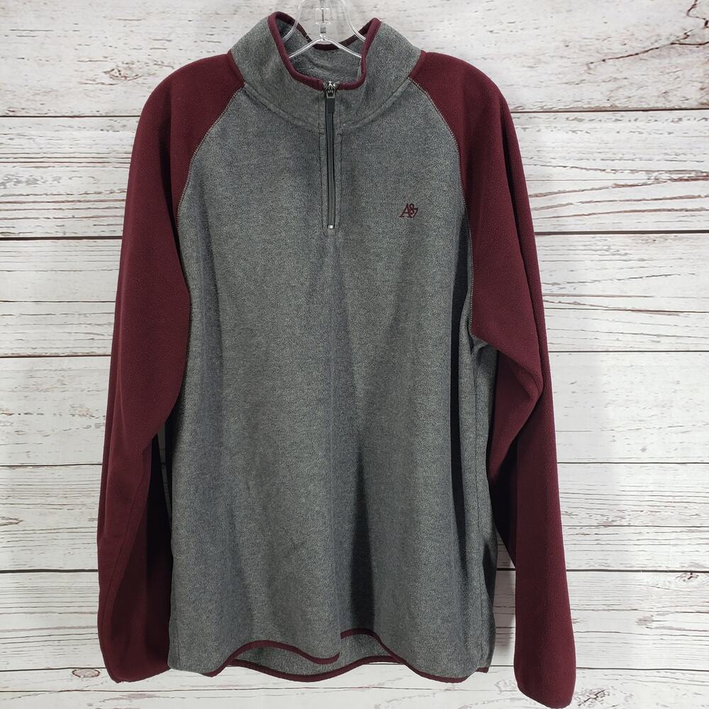 Aeropostale Men's Maroon Gray 1/4 Zip Fleece Sweatshirt1 Jacket Size XL